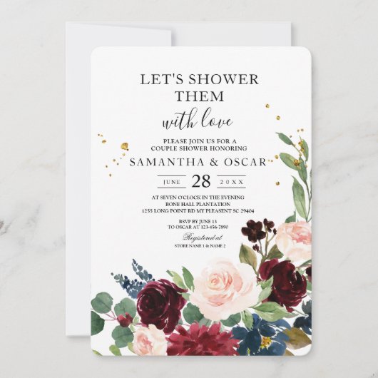 Elegant Waterverf Burgundy Blush & Gold Drops Kaart (Voorkant)