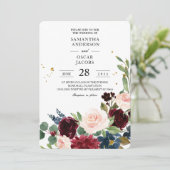 Elegant Waterverf Burgundy Blush & Gold Drops Kaart (Staand voorkant)