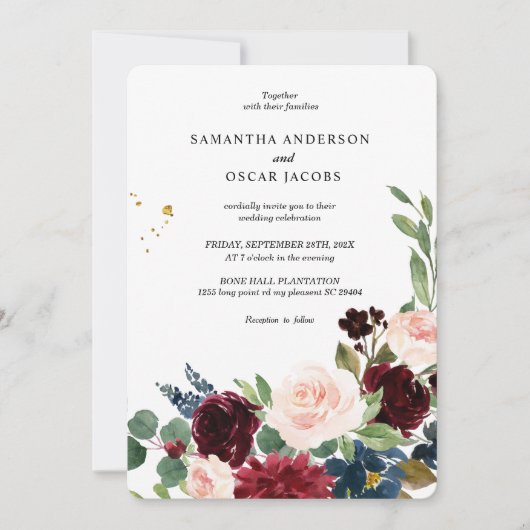 Elegant Waterverf Burgundy Blush & Gold Drops Kaart (Voorkant)