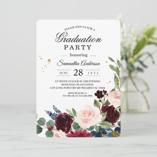 Elegant Waterverf Burgundy Blush & Gold Drops Kaart (Staand voorkant)