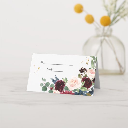 Elegant Waterverf Burgundy Blush & Gold Drops Plaatskaartje (Voorkant)