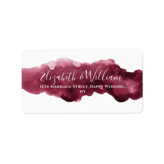 Elegant Waterverf Burgundy en Gold Wedding Etiket (Voorkant)