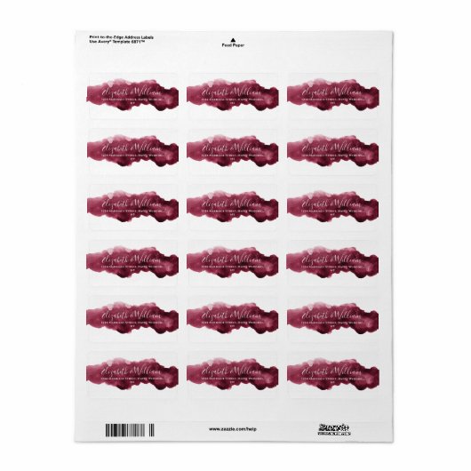 Elegant Waterverf Burgundy en Gold Wedding Etiket (Full Sheet)