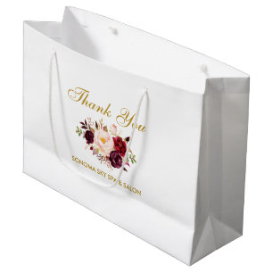 Elegant Waterverf Burgundy Floral Gold Hartelijk d Groot Cadeauzakje