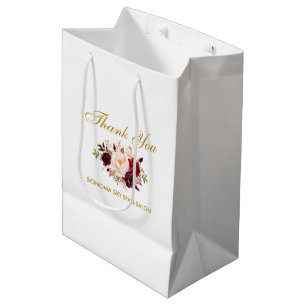 Elegant Waterverf Burgundy Floral Gold Hartelijk d Medium Cadeauzakje