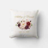 Elegant Waterverf Burgundy Floral Gold Wedding Kussen (Voorkant)