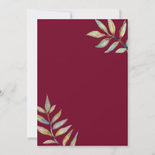 Elegant Waterverf Burgundy Floral Rustic Wedding Kaart (Achterkant)