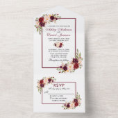 Elegant Waterverf Burgundy Floral Wedding All In One Uitnodiging (Binnen)