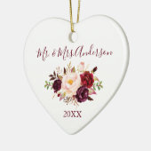 Elegant Waterverf Burgundy Floral Wedding Heart Keramisch Ornament (Links)