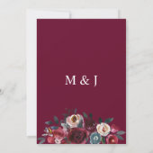 Elegant Waterverf Burgundy Floral Wedding Kaart (Achterkant)