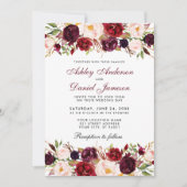 Elegant Waterverf Burgundy Floral Wedding Kaart (Voorkant)