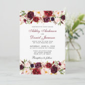 Elegant Waterverf Burgundy Floral Wedding Kaart (Staand voorkant)