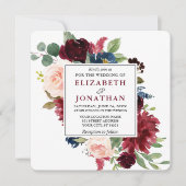 Elegant Waterverf Burgundy Floral Wedding Sq Kaart (Voorkant)