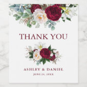 Elegant Waterverf Burgundy Floral Wedding Wijn Etiket (Enkel label)