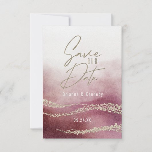 Elegant Waterverf Burgundy & Gold Save the Date (Voorkant)