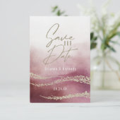 Elegant Waterverf Burgundy & Gold Save the Date (Staand voorkant)