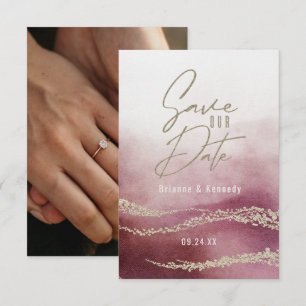Elegant Waterverf Burgundy & Gold Save the Date