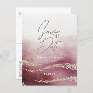 Elegant Waterverf Burgundy & Gold Save the Date Aankondigingskaart