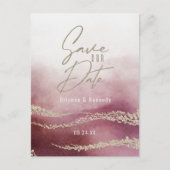 Elegant Waterverf Burgundy & Gold Save the Date Aankondigingskaart (Voorkant)