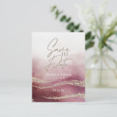Elegant Waterverf Burgundy & Gold Save the Date Aankondigingskaart (Staand voorkant)