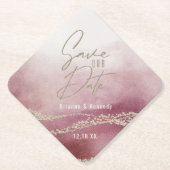 Elegant Waterverf Burgundy & Gold Save the Date Kartonnen Onderzetters (Voorkant)