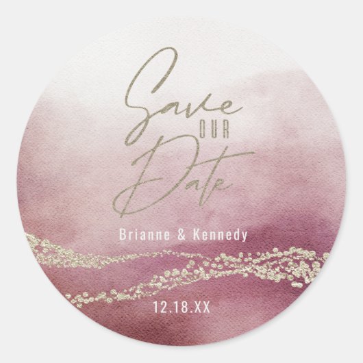 Elegant Waterverf Burgundy & Gold Save the Date Ronde Sticker (Voorkant)