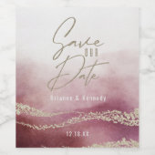 Elegant Waterverf Burgundy & Gold Save the Date Wijn Etiket (Enkel label)