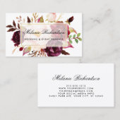 Elegant Waterverf Burgundy Marsala Floral Gold Visitekaartje (Voorkant / Achterkant)