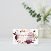 Elegant Waterverf Burgundy Marsala Floral Gold Visitekaartje (Staand voorkant)