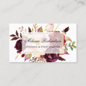 Elegant Waterverf Burgundy Marsala Floral Gold Visitekaartje (Voorkant)