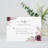 Elegant Waterverf Burgundy Mauve Greenery RSVP Kaartje (Staand voorkant)