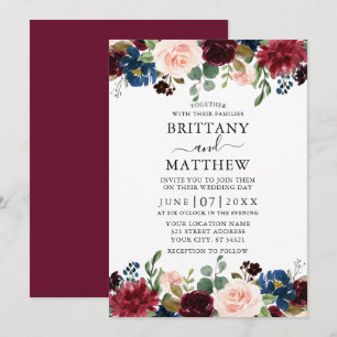 Elegant Waterverf Burgundy Mixed Floral Wedding Kaart