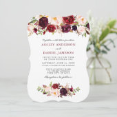 Elegant Waterverf Burgundy Pink Floral Wedding Kaart (Staand voorkant)
