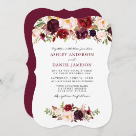 Elegant Waterverf Burgundy Pink Floral Wedding Kaart