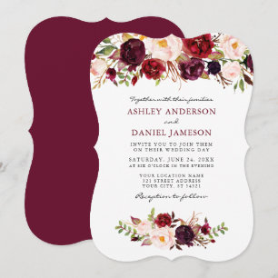 Elegant Waterverf Burgundy Pink Floral Wedding Kaart