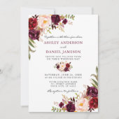 Elegant Waterverf Burgundy Pink Floral Wedding Kaart (Voorkant)
