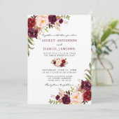 Elegant Waterverf Burgundy Pink Floral Wedding Kaart (Staand voorkant)