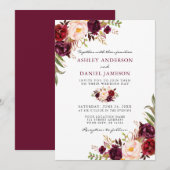 Elegant Waterverf Burgundy Pink Floral Wedding Kaart (Voorkant / Achterkant)