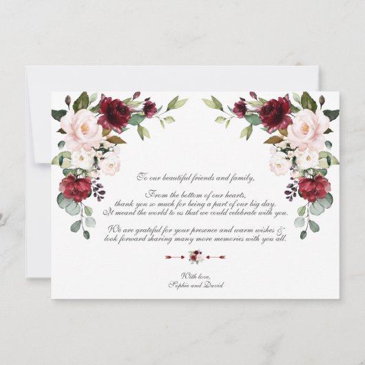 Elegant Waterverf Burgundy Pink Flowers Weddenscha Bedankkaart (Achterkant)