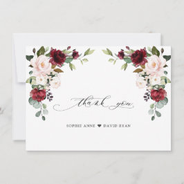 Elegant Waterverf Burgundy Pink Flowers Weddenscha Bedankkaart