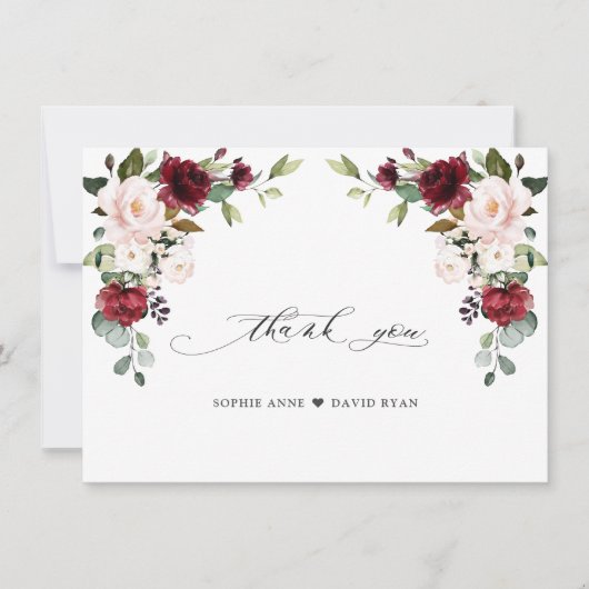 Elegant Waterverf Burgundy Pink Flowers Weddenscha Bedankkaart (Voorkant)