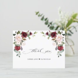 Elegant Waterverf Burgundy Pink Flowers Weddenscha Bedankkaart
