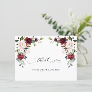 Elegant Waterverf Burgundy Pink Flowers Weddenscha Bedankkaart