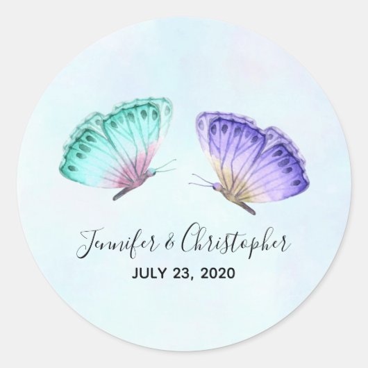 Elegant Waterverf Butterfly Duo Wedding Ronde Sticker (Voorkant)