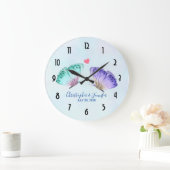 Elegant Waterverf Butterfly Pair Wedding Grote Klok (Huis)