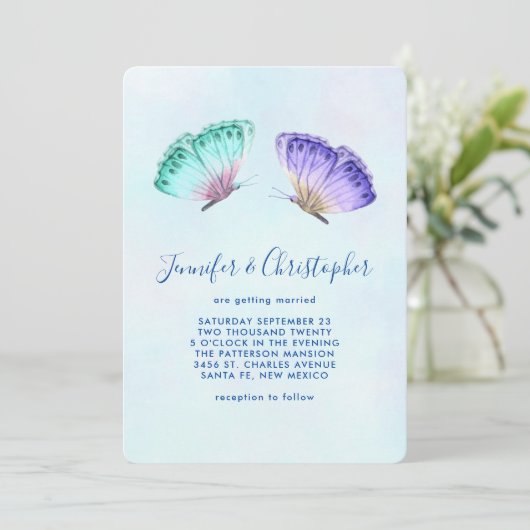 Elegant Waterverf Butterfly Pair Wedding Kaart (Staand voorkant)