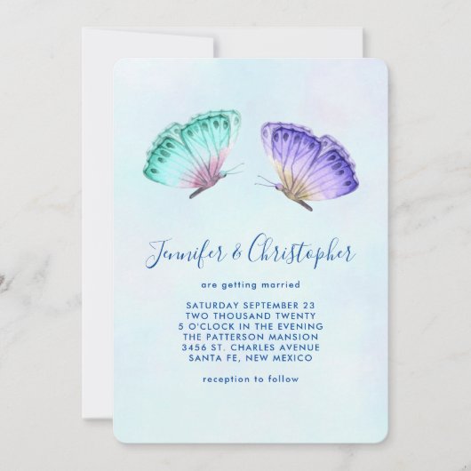 Elegant Waterverf Butterfly Pair Wedding Kaart (Voorkant)