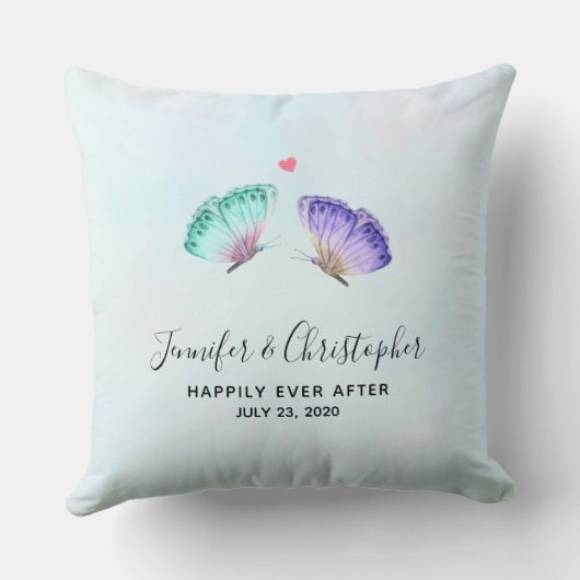 Elegant Waterverf Butterfly Pair Wedding Kussen (Achterkant)