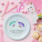 Elegant Waterverf Butterfly Pair Wedding Papieren Bordje (Feest)