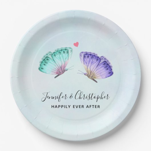 Elegant Waterverf Butterfly Pair Wedding Papieren Bordje (Voorkant)